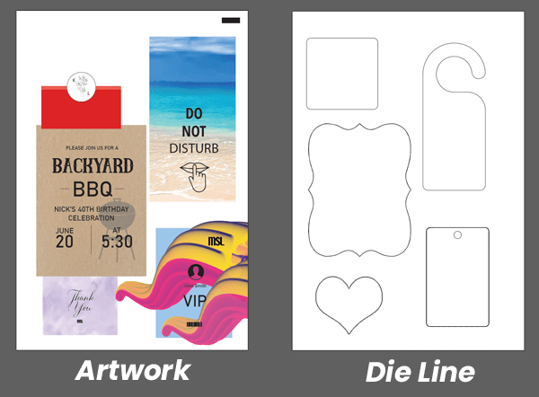 example of artwork and a die line