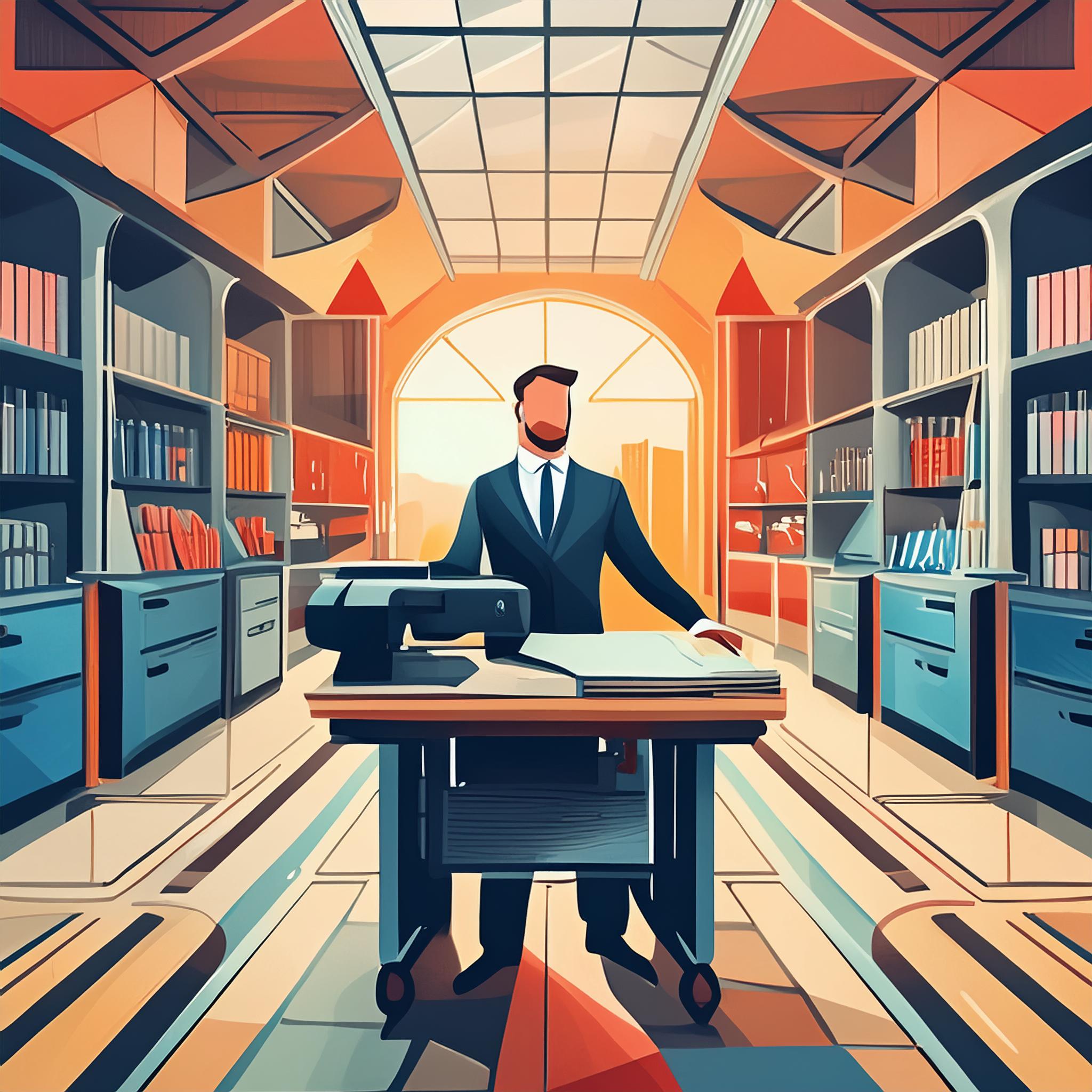 Businessman in print shop artwork